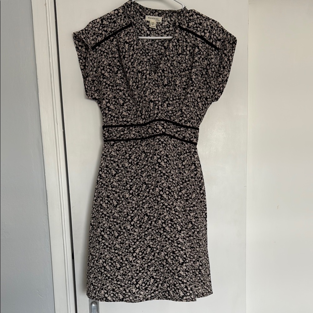 Black and White Sheath Mini Dress with Flutter Cap Sleeves